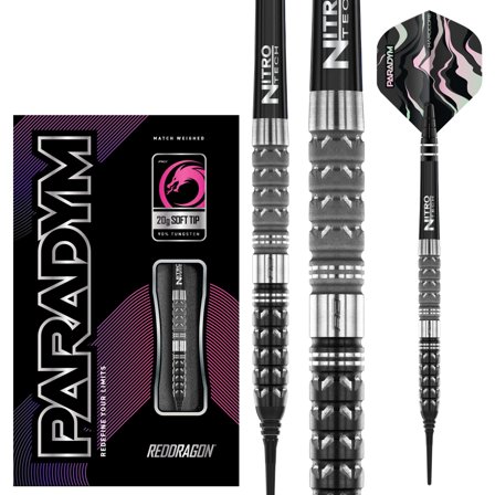 Red Dragon Darts Paradym Parallel Soft Tip Darts 20g 90% Tungsten - Professional Steel Tip Darts Set with Flights & Shafts - Nitro Tech Hardcore Grip