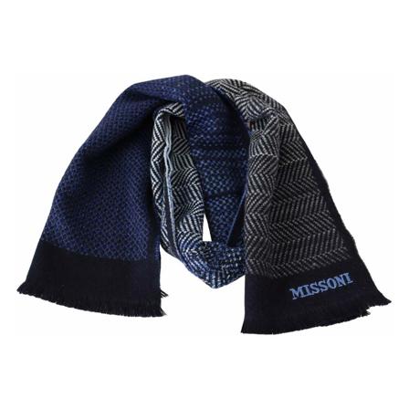 Missoni, Missoni Multicolor Wool Patterned Uni Neck Wrap Scarf Niebieski, Kobieta, Rozmiar: ONE Size