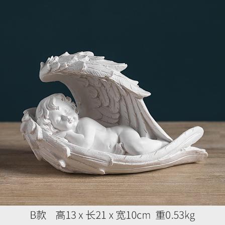 Mindegave, Sovende Baby på Englesvinger Figur, Polyresin, Vejr- og Frostbestandig, Ornament