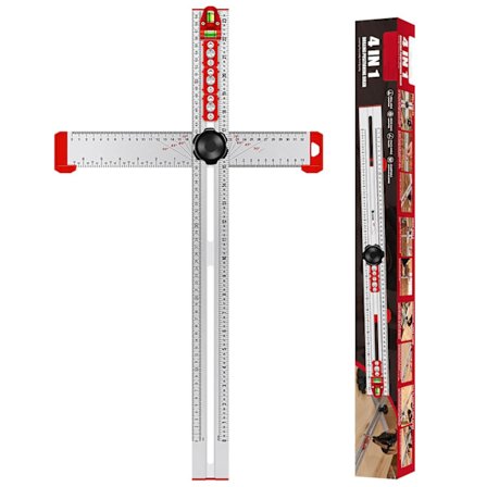 Boreposisjoneringslinjal, T-formet markeringsverktøy for trebearbeiding, installasjonslokalisator for skapbeslag, brukt til trebearbeidingsmarkering 