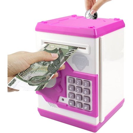 (Hvit/Rosa) Gris Sparegris for Barn med Elektronisk Passordkode