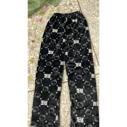 Tegneserie Julepyjamasbukser til Kvinder, Afslappede Velourbukser til Hjemmebrug med Katte Motiv Sort Stjerne KT Kat L