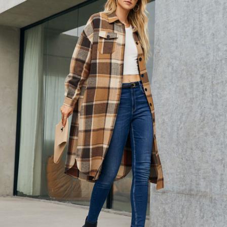 Damer Med Fickor Skjorta Jacka Shacket Button Down Lapel Coats