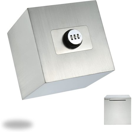 Genanvendelig pengeskab i rustfrit stål med kombinationslås til opsparing af penge (sølv, 15 cm)