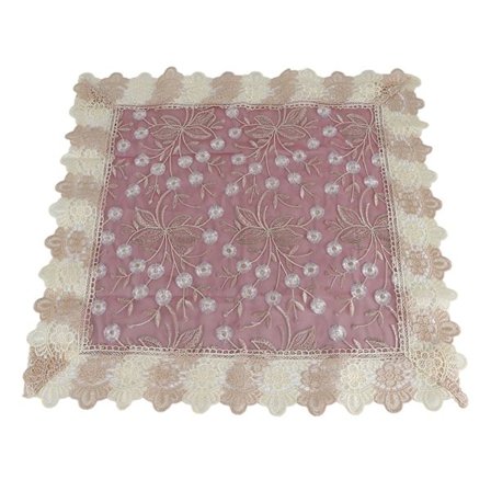 Europeisk stil rund bordsduk i polyester med spetskant för heminredning och bröllopsdekoration (röd 60x60cm)