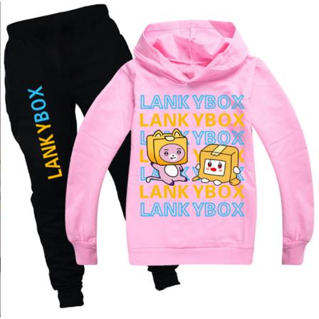 Barn LANKYBOX Print Hoodies Byxor Kostym Träningsoverall Set pink 170/12-13 years