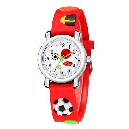 Børne ur (Rød, Fodbold), Børns Vandtætte Armbåndsur Quartz