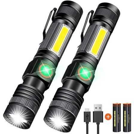 USB-uppladdbar ficklampa (batteri ingår) Superstark LED-taktisk ficklampa med COB-sidoljus, vattentät