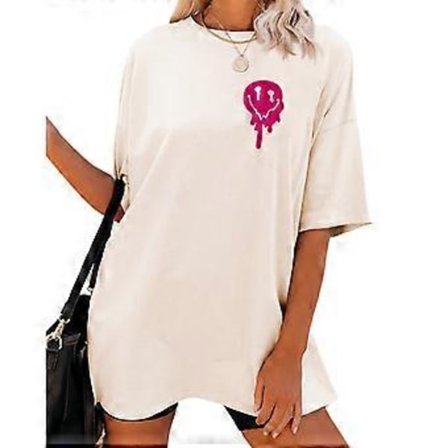 Dame Bogstav Grafisk Print T-shirt Sommer Oversized Kortærmet Rund Hals Drop Shoulder Casual T-shirt Bluser Toppe Sandfarve M(M Sandfarve)