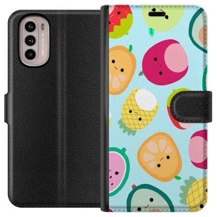 Kompatibel Tegnebogsetui til Motorola Moto G41 Mønster af kawaii frugter som jordbær citron ananas og avocado på lyseblå baggrund