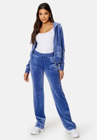 Juicy Couture - Del Ray Classic Velour Pant - Grey Blue - Kläder - - Bubbleroom