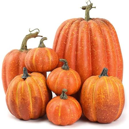 "Fake Pumpkin 7pc Collection: Artificiell höstdekoration, Halloween-tillbehör, jul & Thanksgiving Disp 1
