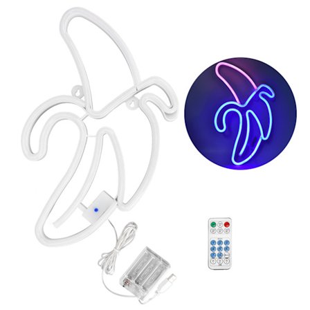 Neon LED Flerfarget Bananlampe for Familierestaurant Ferie Veggdekor Rosa Hode Blå Hud