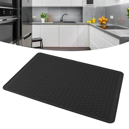 Diskmatta i silikon, halkfri, värmebeständig, grytunderlägg för köksbänk, bord, under diskbänk, lådinlägg, svart[co]