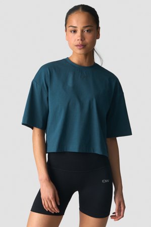 ICANIWILL - Everyday Cotton Cropped T-shirt Dark Dusty Teal - Dam - Träningskläder från ICIW