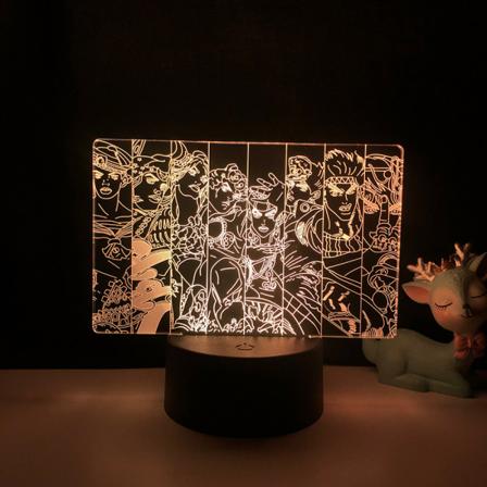 3D Illusion Lampe Anime JoJo's Bizarre Adventure Natlampe med Fjernbetjening til Soveværelse Dekorativ - Mønster B (Sort Sæde)