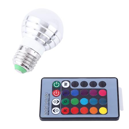 E27 3W Dimbar RGB LED-lampe Fargeskiftende Lyspære 85-265V Med Fjernkontroll For Hjem Bar