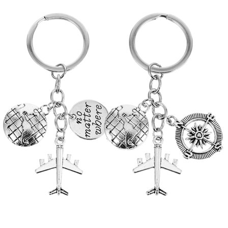 2 st Kreativa Nyckelringar i Zink-Legering med Kompass och Världskarta