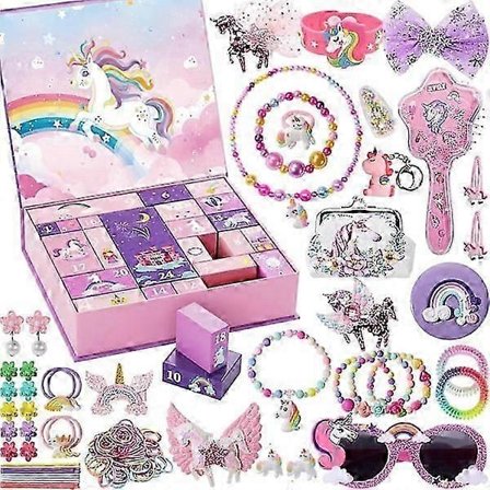 Adventskalender for jenter, enhjørninggaver til jenter, adventskalender 24 dager med overraskelser, beste gaver til barn