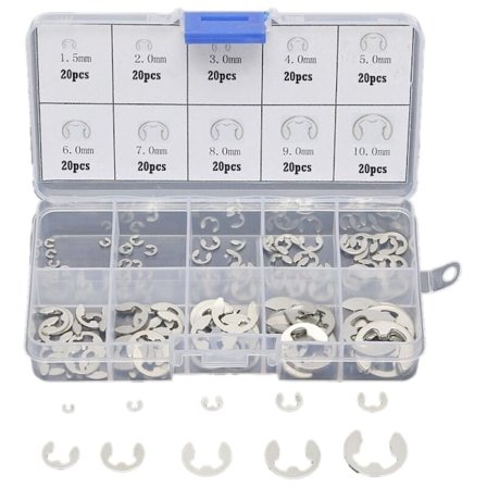 304 stk 304 E-serie rustfritt stål klips skiver sortimentsett for M1.5-M10 aksel feste