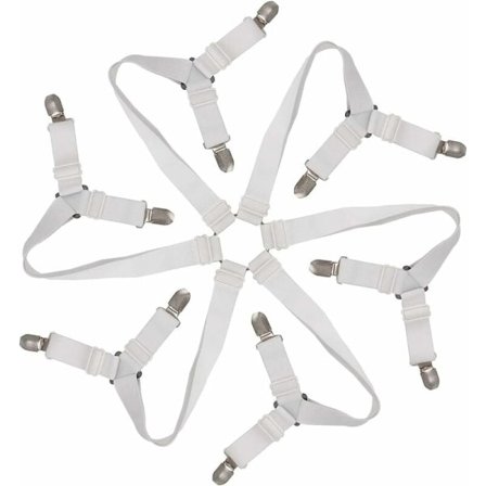 Elastiskt lakanband, Justerbara 6-vägs lakanhållare, Lakanclips, Justerbart band för alla runda och fyrkantiga madrasser (Vit)