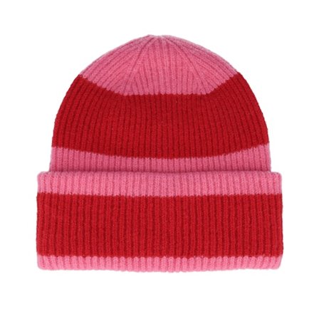 Beechfield - Rosa Cuff Mütze - Colour Block True Pink/Classic Red Cuff @ Hatstore