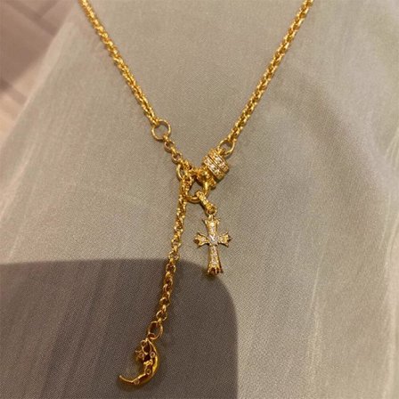 Vintage korsanheng halskjede for kvinner, gullkjede, med tønnekrok, elegante smykker, egnet for hverdagsbruk og kveldsarrangementer.