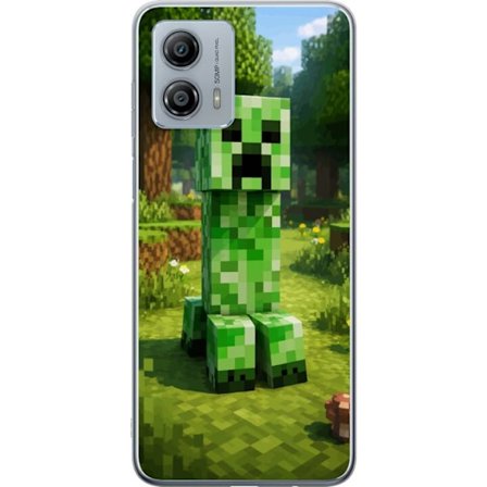 Kompatibelt Mobilskal till Motorola Motorola Moto G53 Block-baserad Creeper-figur i en grön pixell värld, ikonisk spelillustration för barnrum, gam