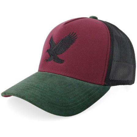 Iconic - Röd trucker Keps - Black Eagle Burgundy Canvas/Forest Suede A-frame Trucker @ Hatstore