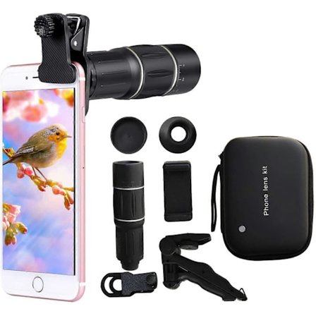 /EA/Mobiltelefonlins, 18X Zoom Teleobjektiv med Stativklämmor - Påsättningsbar Mobiltelefonkameralins