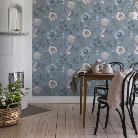 Duro Tapet, Vildros 683-03 Blommor & Blad, L, Blå, Färg & tapeter