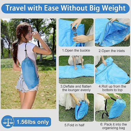 Blå uppblåsbar soffa - vattentät - lufttät, med portabel uppblåsbar soffa, lämplig för resor, camping, vandring, pool- och strandfester.