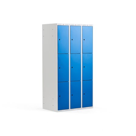 Schließfachschrank CLASSIC, 3 Module/3 Türen, 1740 x 900 x 550 mm, blau