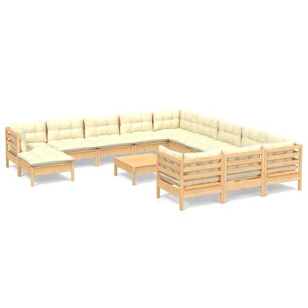 Vidaxl Loungegrupp Med Gräddvita Dynor 13 Delar Massiv Furu Creme