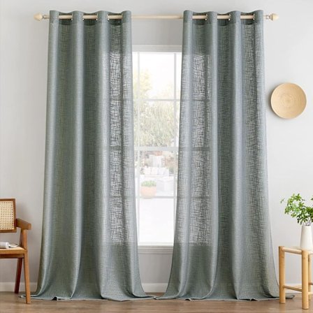 Set med 2 Genomskinliga Gardiner med Öglor, Gardiner för Två Balkongdörrar, Gardiner för Vardagsrum Sovrum, 241x132cm (HxB)