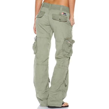 Kvinnor Raka Ben Bottom Elastisk Midja Cargo Byxa