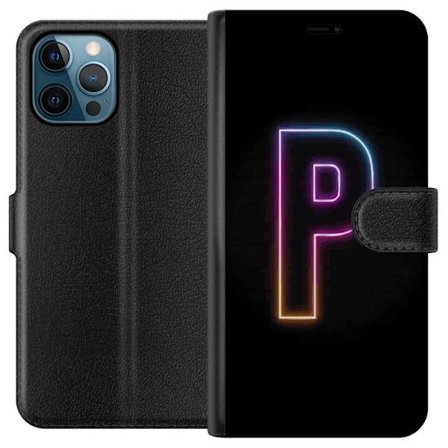 Yhteensopiva Lompakkokotelo Apple Apple iPhone 12 Pro Max Minimaalinen neonkirjain P värin asteittaisella muutoksella ja valotehosteella mustaa taust