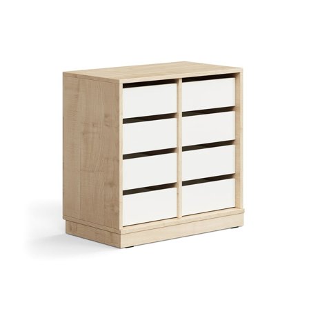 Student storage CASPER, 8 drawers, base frame, birch/white