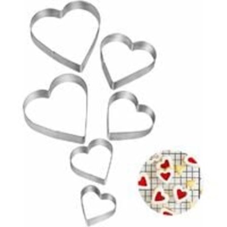 Hjerteformet kakeutsteker, sett med 6 hjerteformede kakeutstekere, kakeutstekere i rustfritt stål, for fondant, kjeks, kake (6 stk)