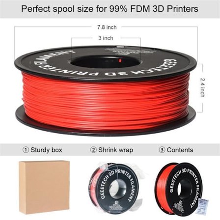 GEEETECH Rød PLA 3D Filament 1,75 mm 1 kg ledning til 3D-printer, 1 kg 1 spole, 0,02 mm høj præcision