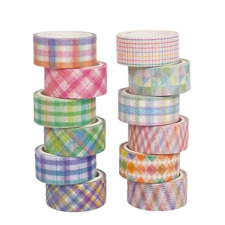 Stribet ternet washi tape sæt 12 ruller Multicolor1