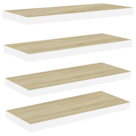 Vidaxl Svävande Vägghyllor 4 St Ek Och Vit 80x23,5x3,8 Cm Mdf Brun