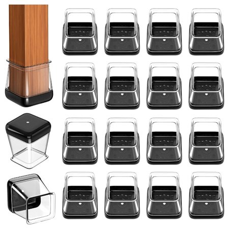 Firkantede Gulvbeskyttere til Stolben med Klar Sort Bund - 16 Stk Sæt Medium