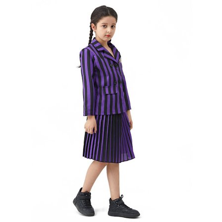 Onsdag Addams Costume Girl School Uniform Dress Suit for Kid