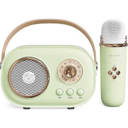 ING Mini Karaokemaskin med Mikrofon Bærbar Bluetooth-høyttaler Retro Håndholdt Stil for Barn og Voksne Familiefest Sang Grønn Gave
