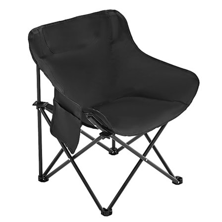 Taitettava retkituoli sivutaskuilla, ergonominen muotoilu, kannettava taitettava leirituoli piknikille, kalastukseen, musta