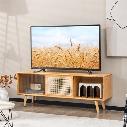 TV-penkki rottinki ja lasiovet 120,5x45,5cm