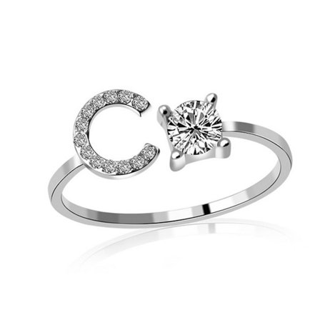 Öppen Ring Utsökt Justerbar Silverfärgad Justerbar Bokstavsring Dam Smycken För Fest