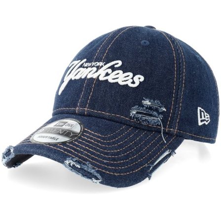 New Era - MLB Blå unconstructed Keps - New York Yankees Denim Distress 9TWENTY Navy Dad Cap @ Hatstore
