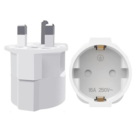 2-delt UK Pluggadaptersett Frankrike til UK Reiseadapter Pluggadapter for Irland England Skottland Dubai Malta Type G Adapter Hvit